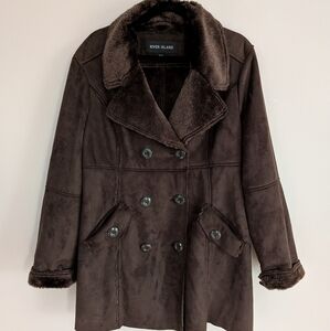 River Island Faux Suede Faux Fur Coat Brown XL Lightweight Jacket